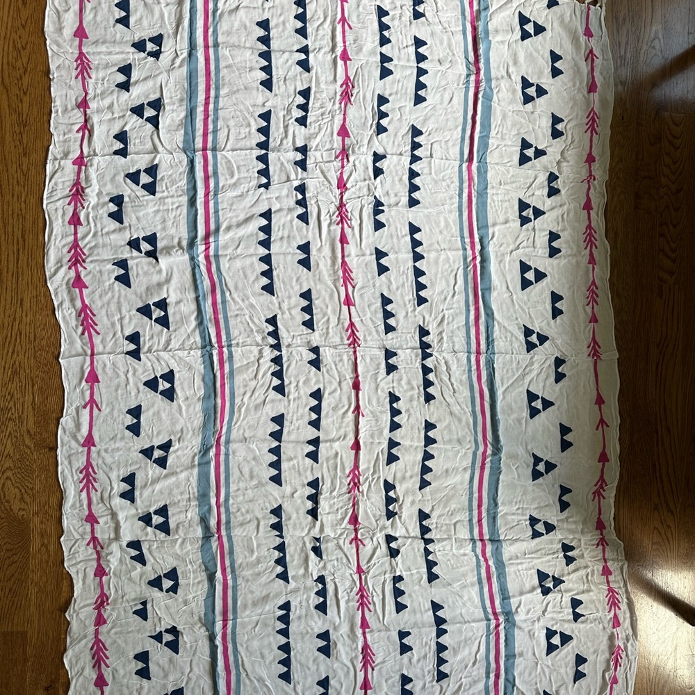 White and Blue Sarong with Geometric Patterns
